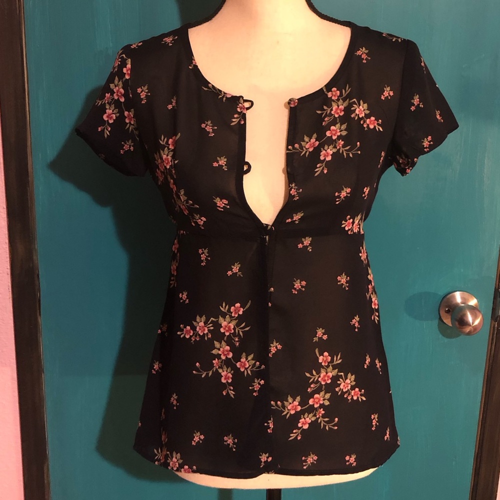 Y2K Robbie Bee Navy Blue with Pink Floral Teddy Blouse